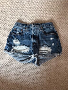 Levi High-Rise Distressed Denim Shorts - Blue